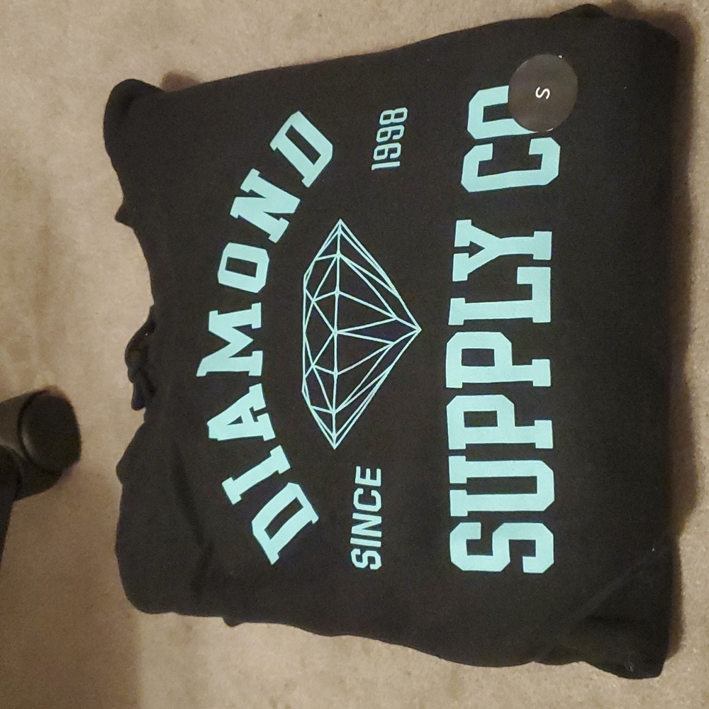 Diamond supply black hoodie with baby blue letters